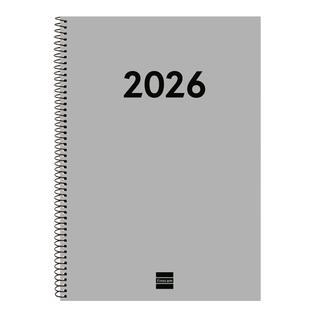 Finocam Espiral Recambio Anual 2026 para Agendas Duo en Catalan - Anual 2026 - Formato E40 - 217x14x297mm - Semana Vista en Vertical - Color Gris Clar 1