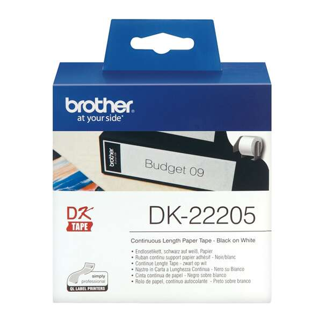 Brother DK22205 - Etiquetas Originales de Tamaño personalizado - Ancho 62mm x 30,48 metros - Texto negro sobre fondo blanco 1