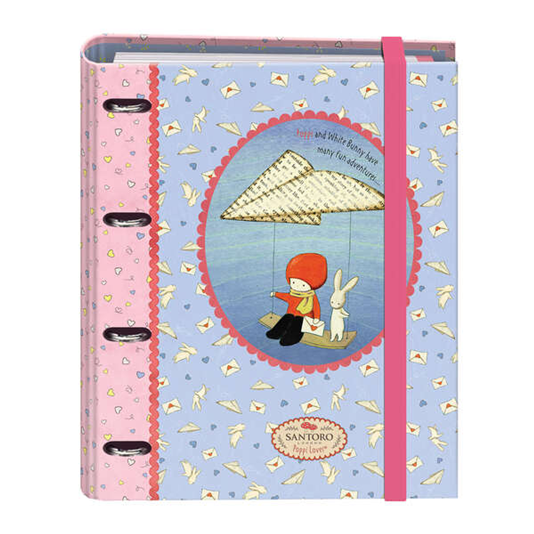 Dohe Santoro Poppi Loves Messenger Carpeta de 4 Anillas Formato A4 con Recambio de 100 Hojas - 4 Separadores de Colores - Cierre con Goma Elastica - A 1