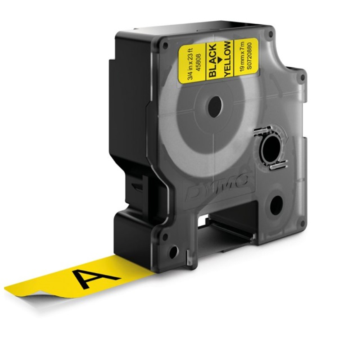 Dymo D1 45808 Cinta de Etiquetas Original para Rotuladora - Texto Negro sobre Fondo Amarillo - Ancho 19mm x Largo 7m 1