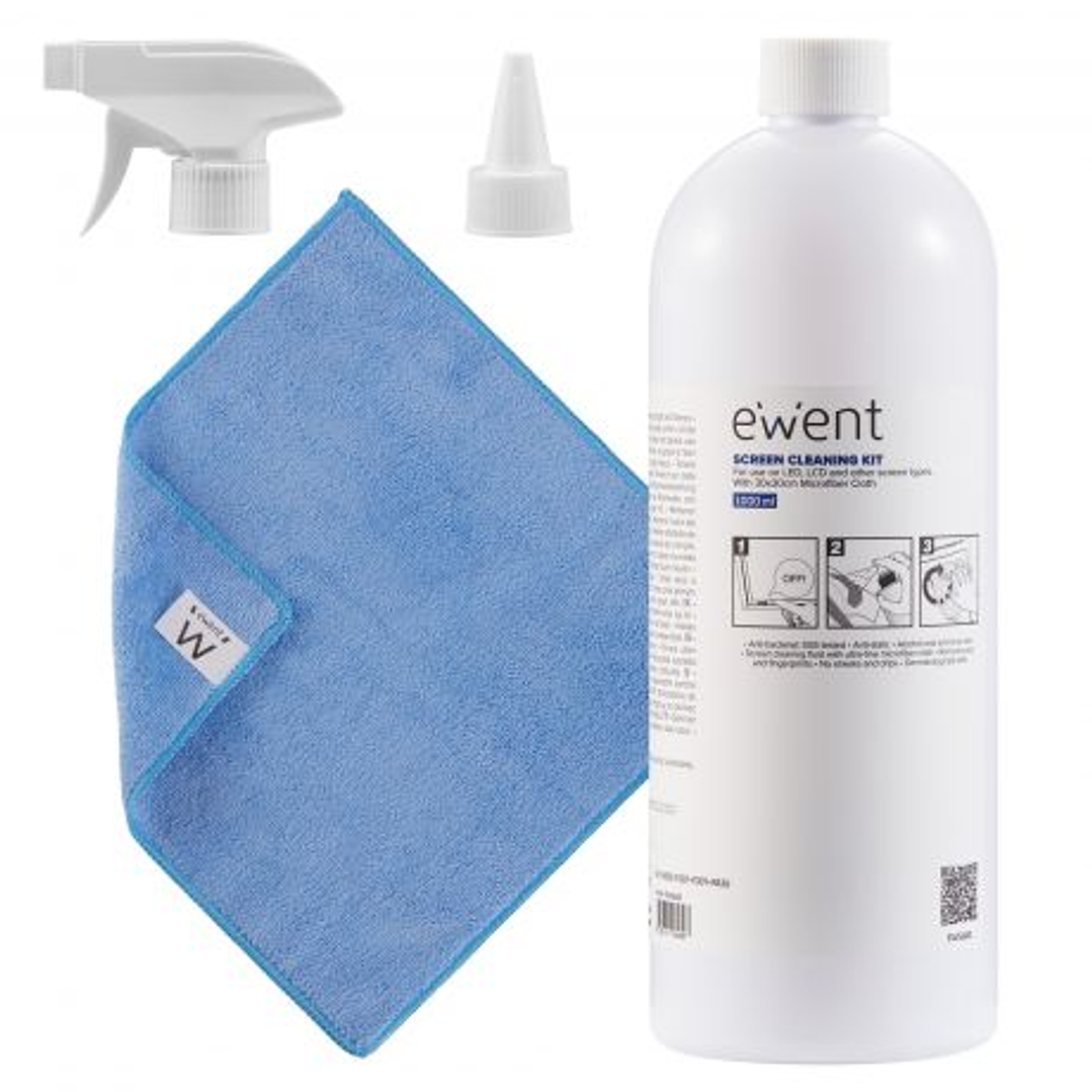 Ewent Kit Spray Limpiador Pantallas 1000ml + Paño Microfibra 1