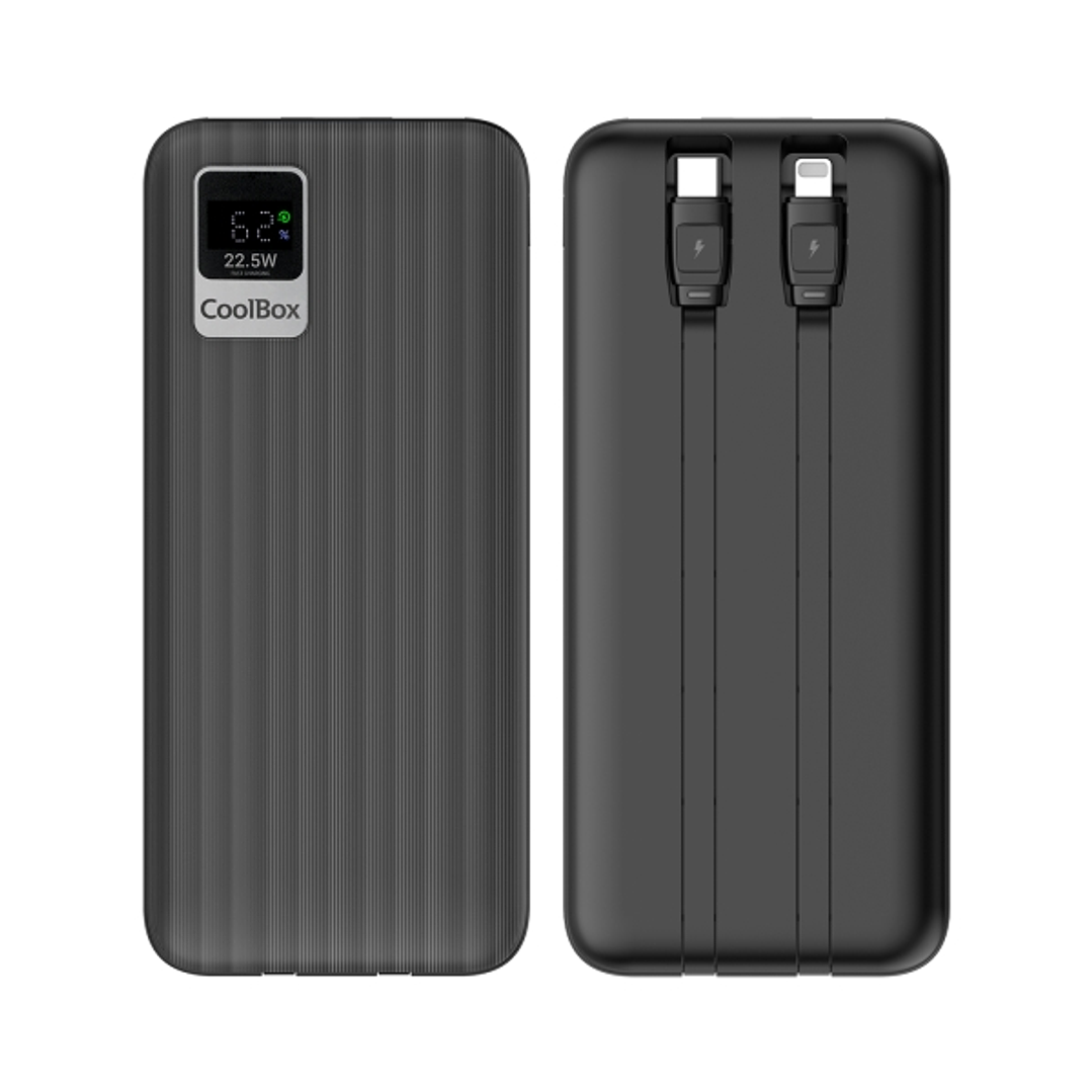 Coolbox DP10 Powerbank 10000mAH 22.5W PD y QC - USB-C y Lightning - Pantalla LCD - Color Negro 1
