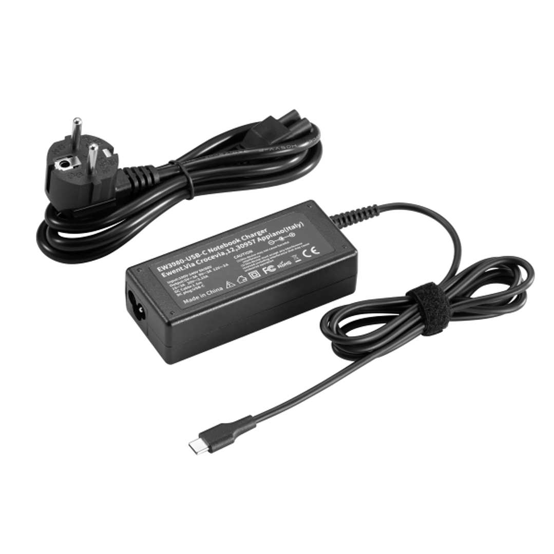 Ewent Cargador para Portatil USB Tipo C - Power Maxima Entregada 65W - Longitud Cable 300 cm - Color Negro 1