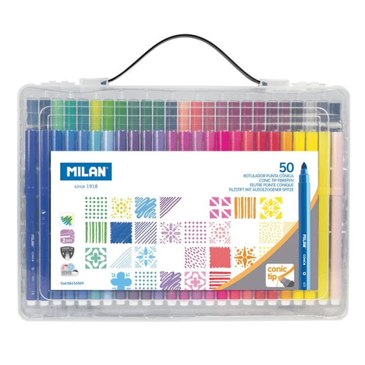 Milan Pack de 50 Rotuladores - Maletin de Transporte - Punta Conica de 5mm - Colores Surtidos 1