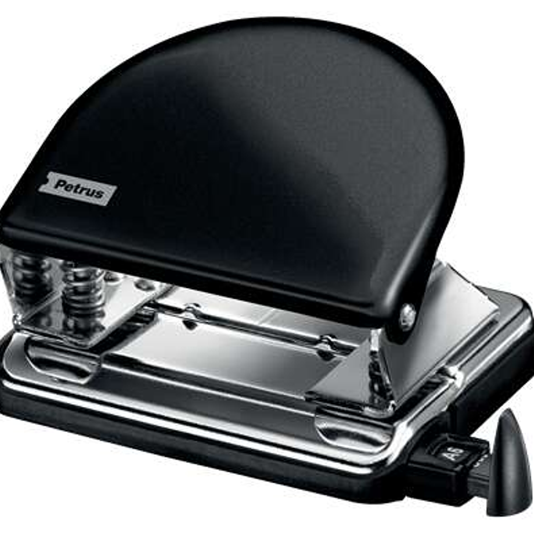 Petrus 52 WOW Taladro Perforador Clasico Metalico - Hasta 20 Hojas - Marcas de Formato - Facil Vaciado - Punzones 5.5mm - Color Negro 1
