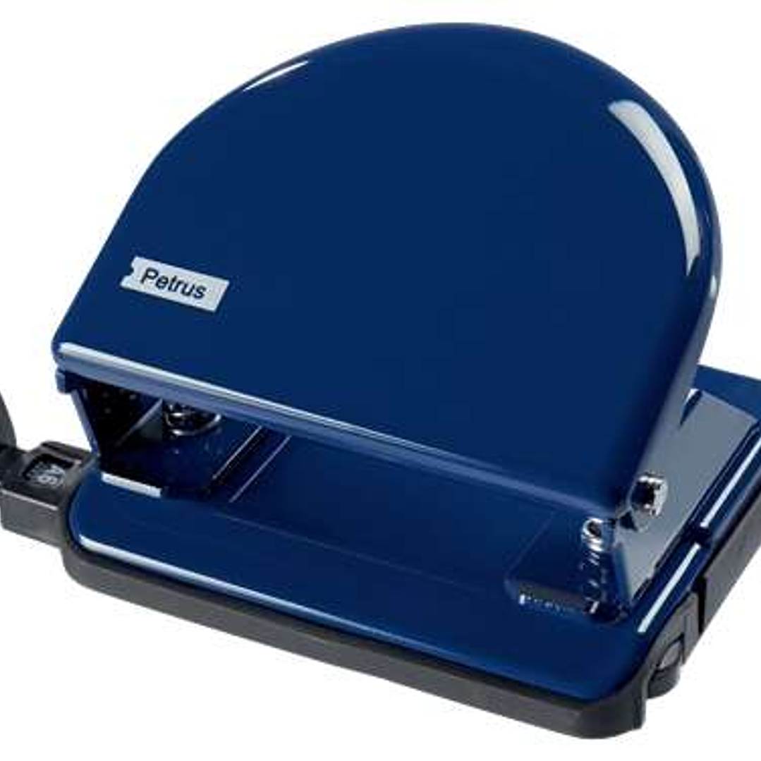 Petrus 52 Taladro Perforador Clasico Metalico - Hasta 20 Hojas - Marcas de Formato - Facil Vaciado - Punzones 5.5mm - Color Azul 1