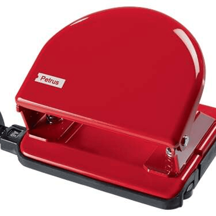 Petrus 52 Taladro Perforador Clasico Metalico - Hasta 20 Hojas - Marcas de Formato - Facil Vaciado - Punzones 5.5mm - Color Rojo 1