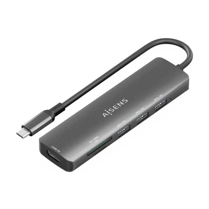 Aisens USB-C Dock 6 en 1 - USB-C a 1xHDMI - 3xUSB-A -  1xSD - 1xMicroSD - 15cm - Color Gris 1
