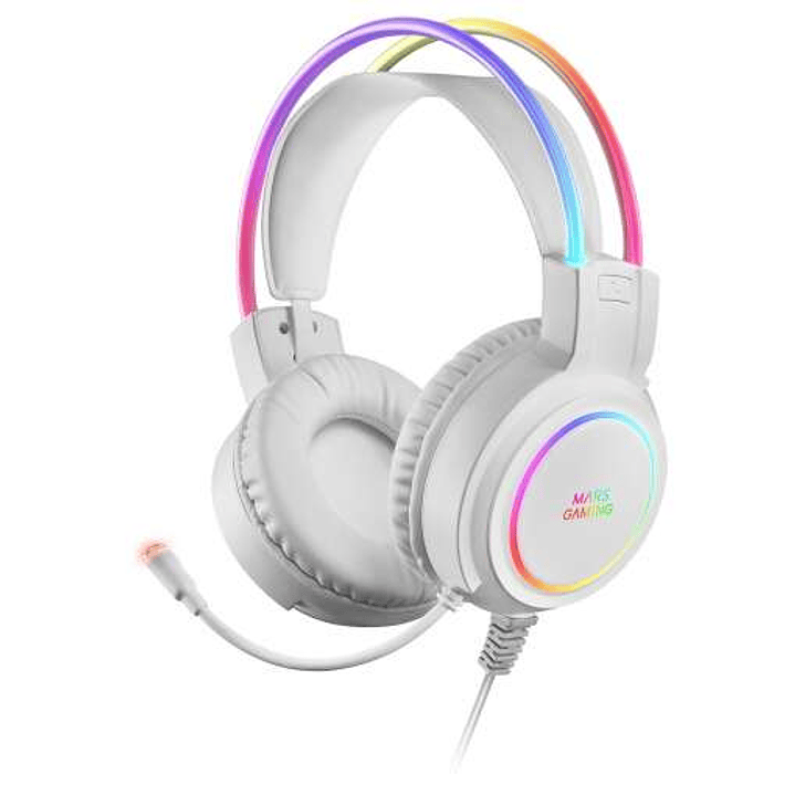 Mars Gaming Auriculares Gaming con Microfono Flexible - Iluminacion RGB - Diadema Ajustable - Almohadillas Acolchadas - Control en Auricular - Cable d 1