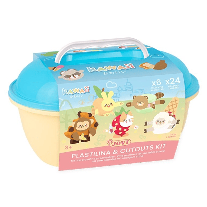 Jovi Kawaii Cofre con 24 Barras de Plastilina 15gr + Modeladores + Recortables - Sin Gluten - Base Vegetal - No se Seca - Colores Surtidos 1