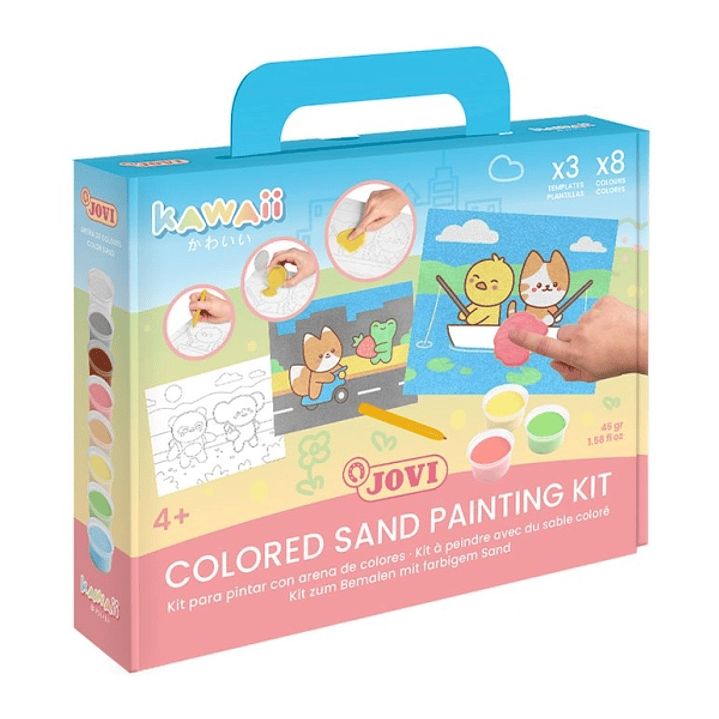 Jovi Kawaii Kit Pinta con Arena con 8 Botes de Arena + 1 Punzon + 3 Laminas con Diseños Kawaii - Colores Surtidos 1