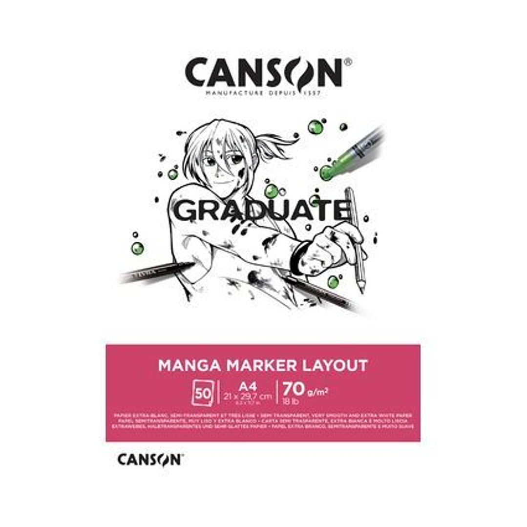 Canson Graduate Manga Layout Bloc Encolado de 20 Hojas A3 - 70g - Extraliso - Color Blanco 1
