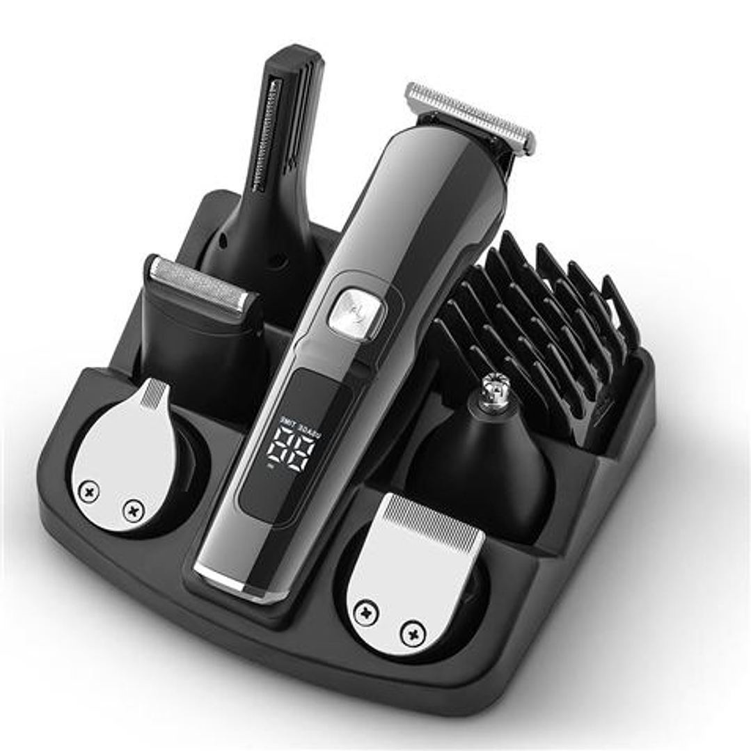 XO CF30 Cortapelos Recargable - 4 Cabezales para Distintas Zonas - 10 Accesorios - 2 Velocidades - Display - Color Negro 1