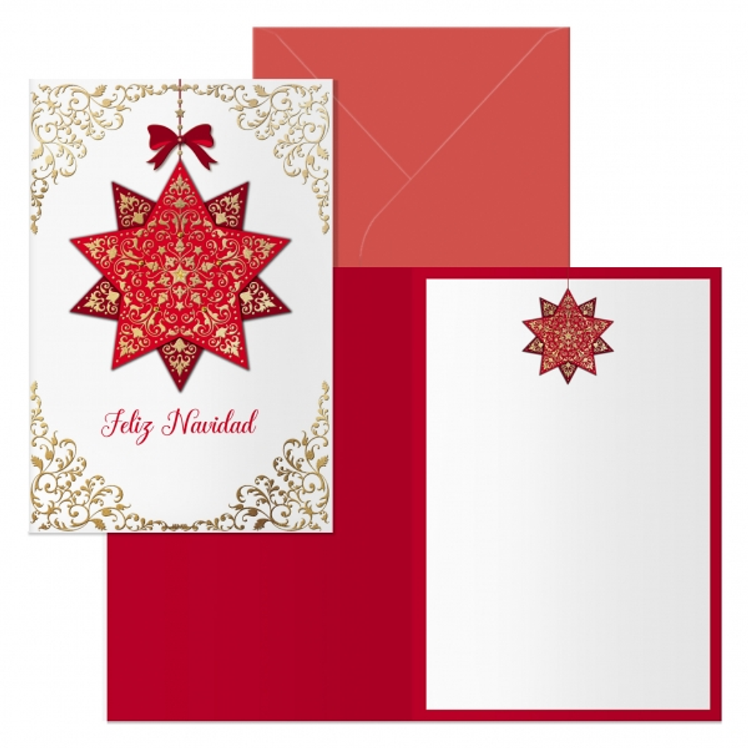 Dohe Golden Star Pack de 6 Tarjetas de Felicitacion Navideña con Sobre - Tamaño Cerrada 11.5x17cm, Abierta 23x17cm - Papel Offset - Impresas a todo Co 1