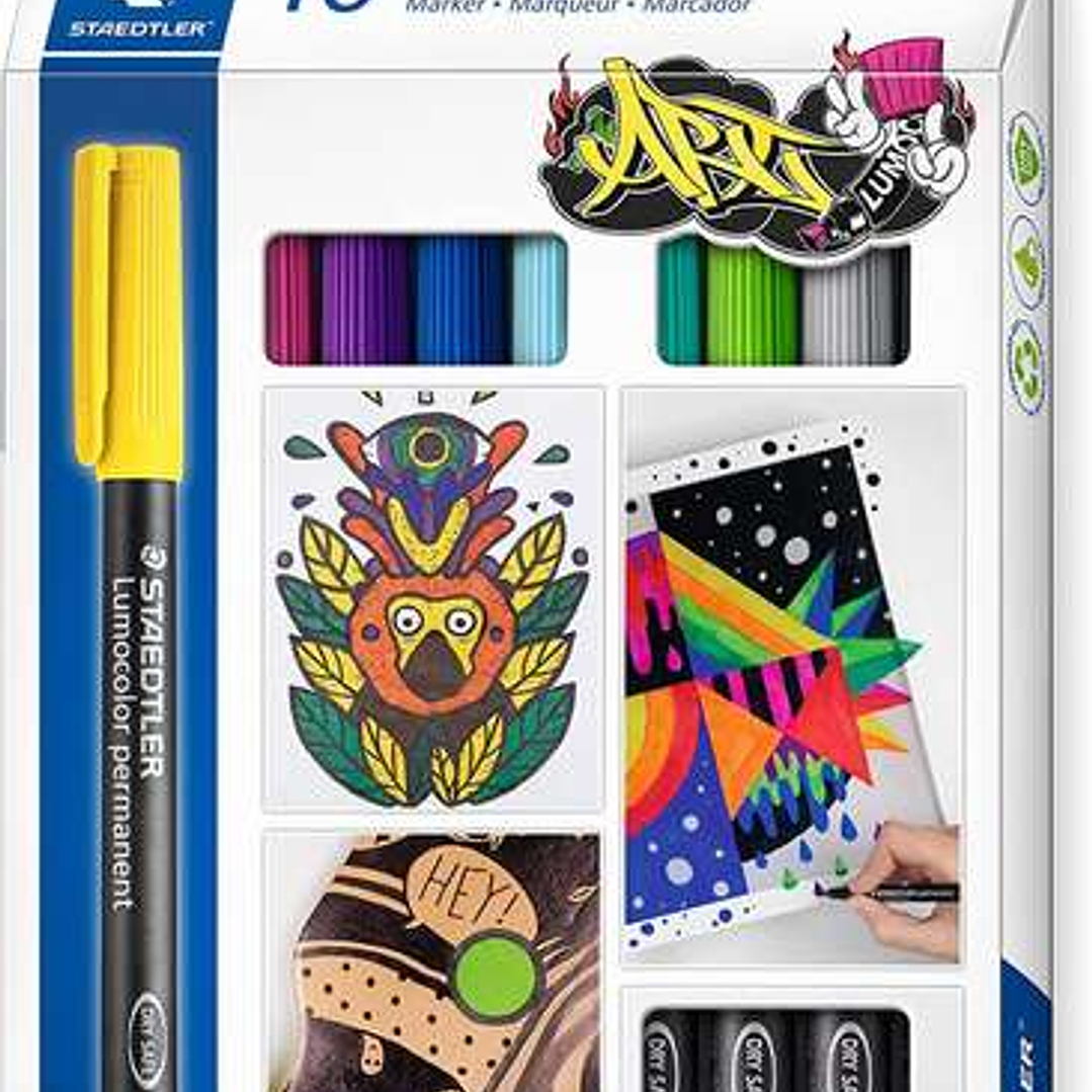 Staedtler Lumocolor 317 Pack de 10 Rotuladores Permanentes - Punta Media Redonda - Trazo 1mm Aprox - Capuchon con Clip - Secado Rapido - Colores Surti 1