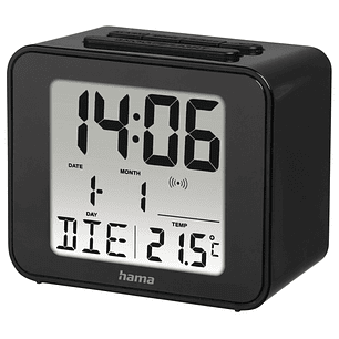 Hama Cube Radio Reloj Despertador - Pantalla Digital - Termometro - Funcion de Repeticion de Alarma - Zona Horaria Ajustable - 7x4x6cm - Color Negro