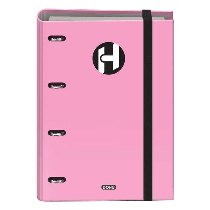 Dohe Serie Icon Carpeta de 4 Anillas Formato A4 con Recambio de 100 Hojas de 90 gr y 4 Taladros - Cierre con Goma Elastica - Anillas de 35mm - Color R 1