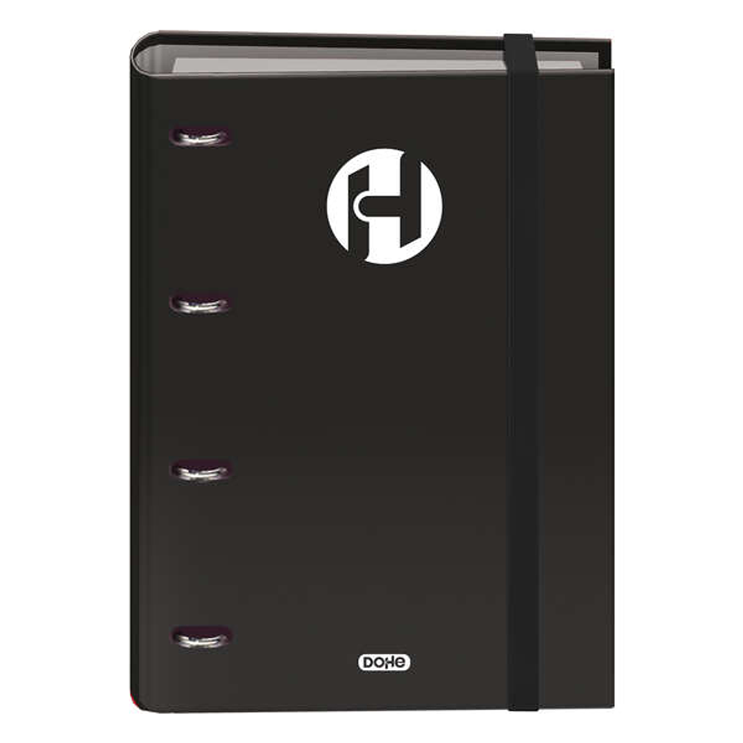 Dohe Serie Icon Carpeta de 4 Anillas Formato A4 con Recambio de 100 Hojas de 90 gr y 4 Taladros - Cierre con Goma Elastica - Anillas de 35mm - Color N 1