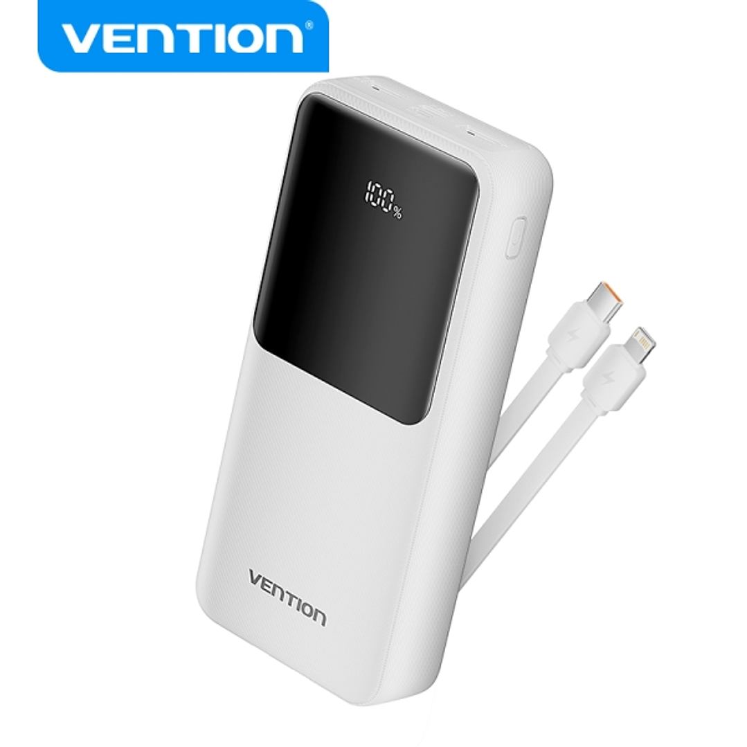 Vention Power Bank 20.000mAh - Multiples interfaces USB - Carga rapida - Cable USB-C incluido - Color Blanco 1