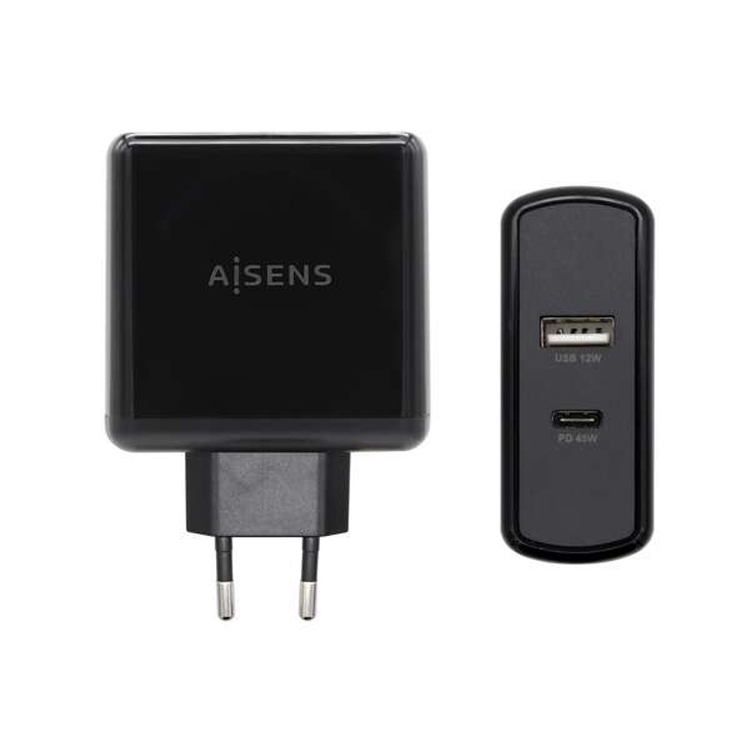 Aisens Cargador para Smartphone 57W 1x USB-C PD3.0 45W, 1x USB-A 5V/2.4A 12W 1