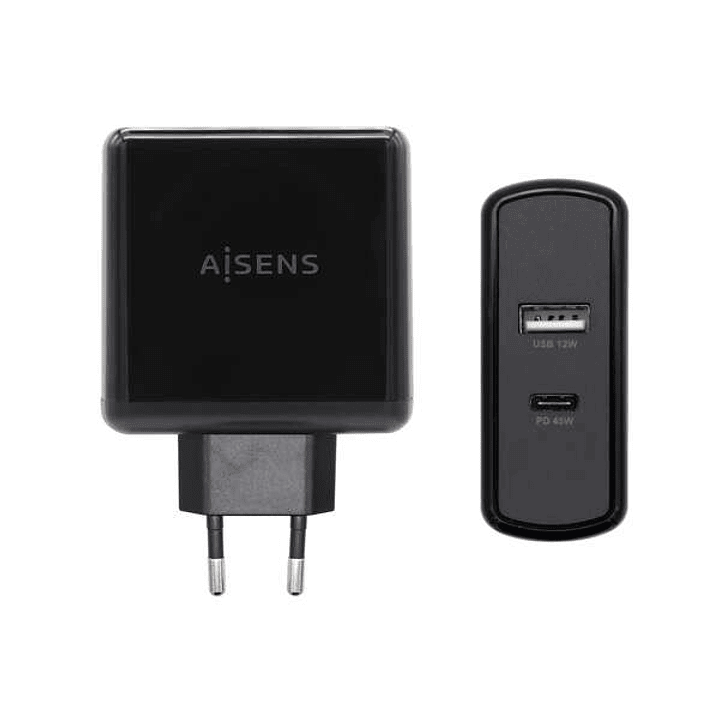 Aisens Cargador para Smartphone 57W 1x USB-C PD3.0 45W, 1x USB-A 5V/2.4A 12W 1
