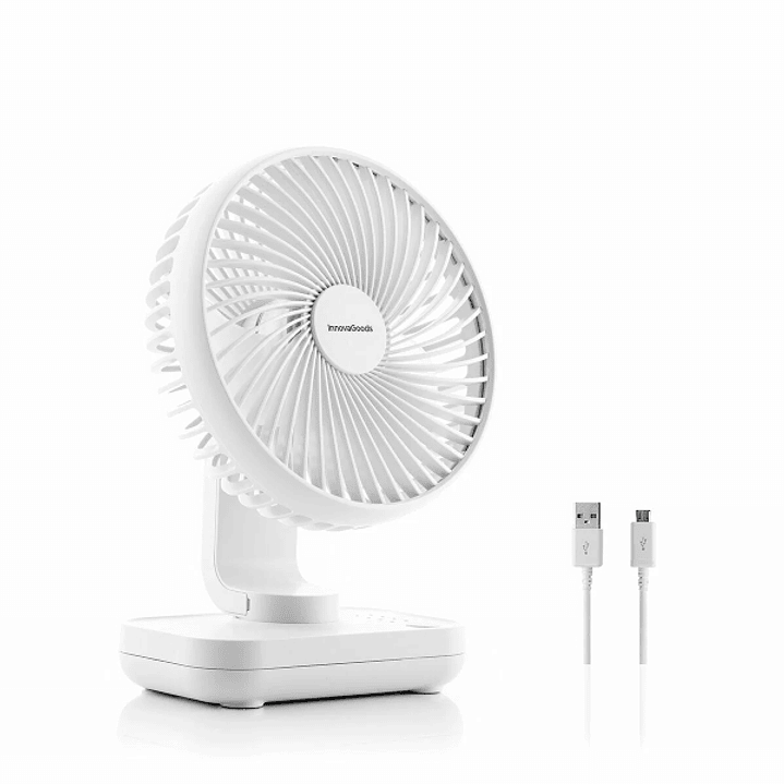 Innovagoods Fanrec Ventilador de Escritorio - Autonomia hasta 13h - Silencioso 40dB - 4 Velocidades - Bateria 3600mAh - Recargable - Antideslizante -  1
