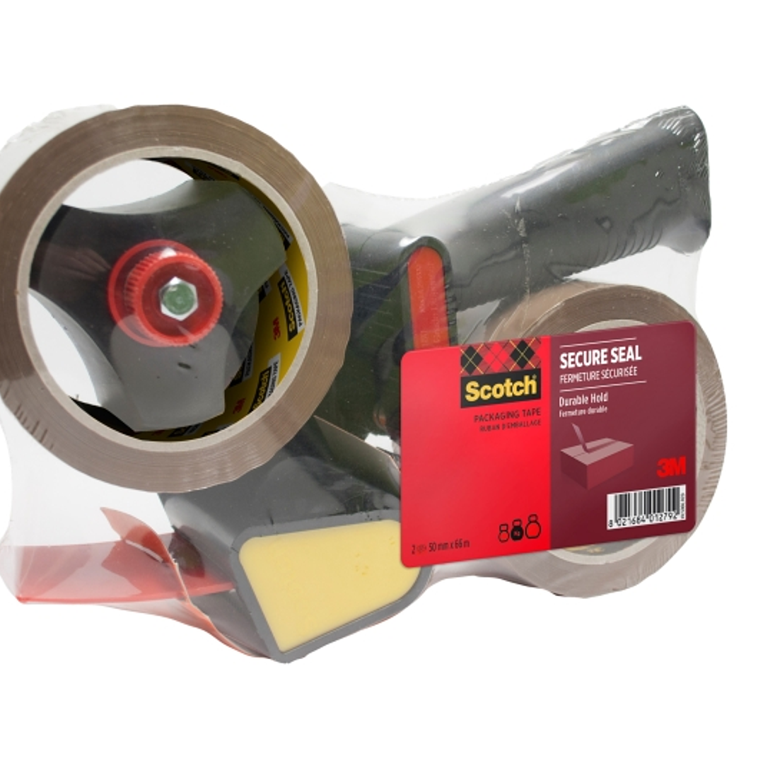 Scotch Dispensador de Precinto - Incluye 2 Rollos de 50mm x 66m - Mango de Pistola - Sellado Seguro - Color Marron 1