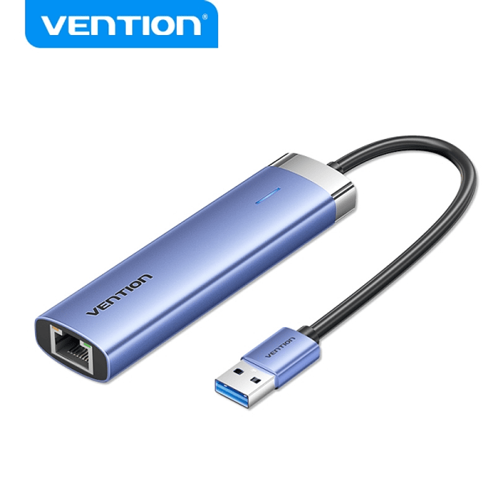 Vention Hub USB 3.0 5 en 1 - Transferencia 5 Gbps - Puerto Gigabit Ethernet - Amplia Compatibilidad - Control Termico Eficiente - Color Azul 1