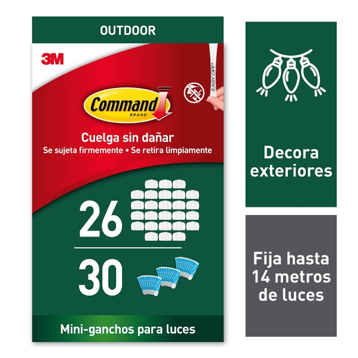 Command Pack de 26 Ganchos para Luces - Sujeccion de Clip - 30 Tiras Adhesivas - Color Blanco 1