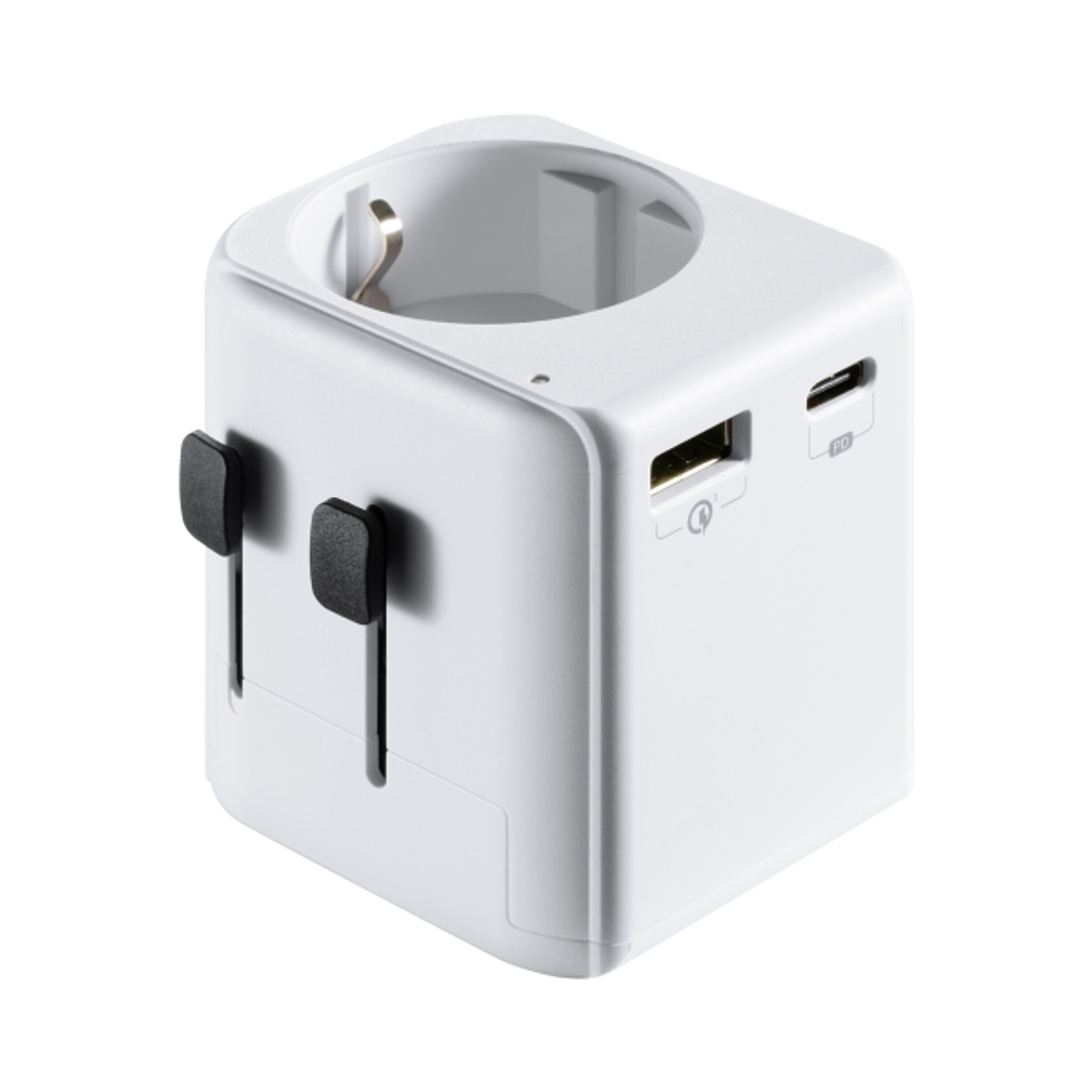 Ewent EW1472 Cargador de Viaje Universal - 1xUSB-C, 2xUSB - 15W - USA, UK, AUS, China - Color Blanco 1