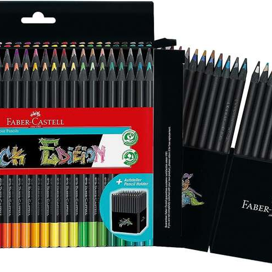 Faber-Castell Black Edition Pack de 50 Lapices de Colores - Mina Supersuave - Madera Negra - Ideales para Dibujo sobre Papel Claro, Oscuro y de Colore 1
