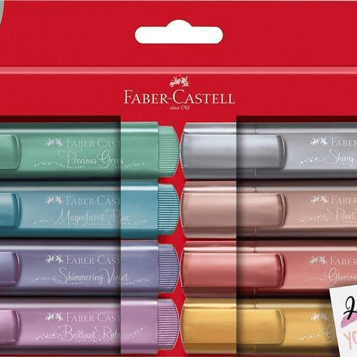 Faber-Castell Textliner 46 Metallic Pack de 8 Marcadores Fluorescentes - Punta Biselada - Trazo entre 1mm y 5mm - Tinta con Base de Agua - Colores Sur 1