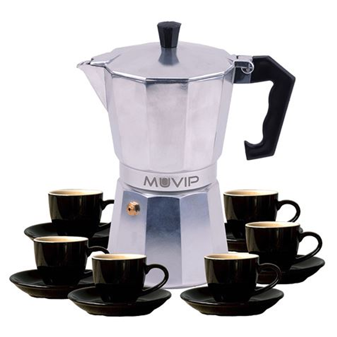Muvip MV0604 Cafetera de Aluminio - Capacidad 6 Tazas - Mango de Baquelita Termoresistente Ergonomico - Apta para Placas Electricas, Vitroceramicas, G 1