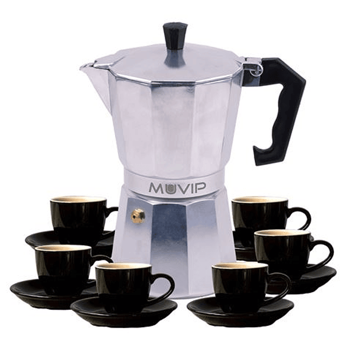Muvip MV0604 Cafetera de Aluminio - Capacidad 6 Tazas - Mango de Baquelita Termoresistente Ergonomico - Apta para Placas Electricas, Vitroceramicas, G 1