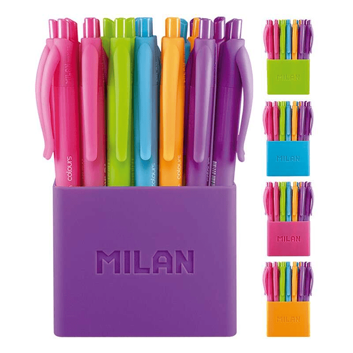 Milan P1 Touch Colours Pack de 24 Boligrafos de Bola Retractiles - Punta Redonda 1.0 mm - Tinta con Base de Aceite - Cuerpo del Color de la Tinta - Co 1