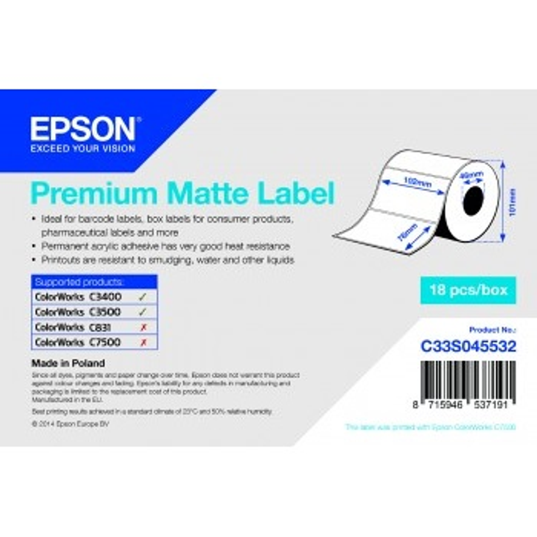 Epson Premium Matte Lab Rollo de Etiquetas Rectangulares Originales 102x76mm - Adhesivo Permanente - 440 Unidades x Rollo - C33S045532 1