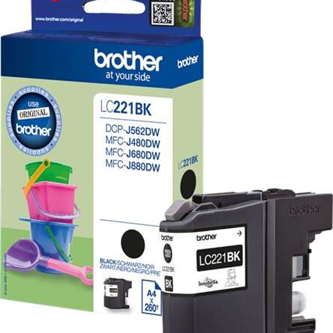 Brother LC221 Negro Cartucho de Tinta Original - LC221BKBP 1