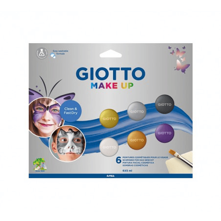 Giotto Make Up Metallic Pack con 6 Maquillajes Faciales - Se Lava con Agua - Dermatologicamente Testado - Colores Metalicos Surtidos 1