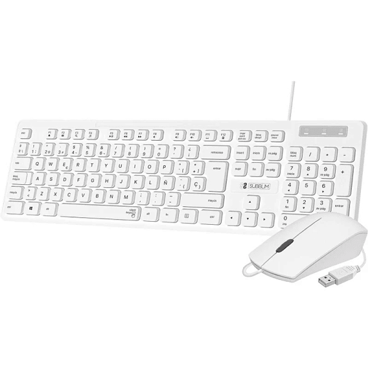 Subblim Combo Business Slim Silencioso - Teclado y ratón - Ergonómico y resistente a salpicaduras - Conector USB Plug & Play - Ratón con precisión de  1