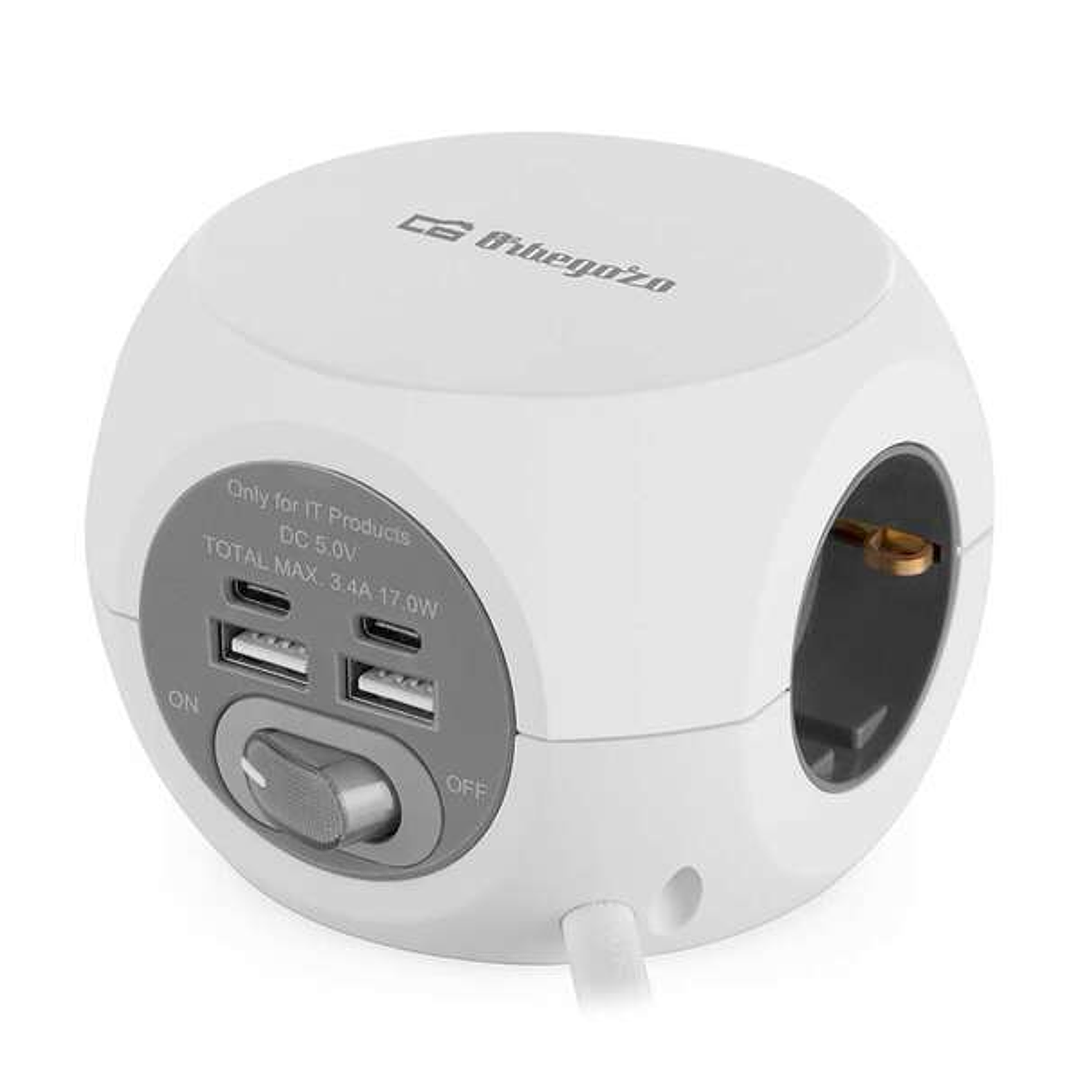 Orbegozo EN 4000 - Enchufe 7 en 1 con Tomas de Tierra y Conexiones USB-C - Compacto y Seguro - Ideal para Viajes - Cable de 1.5 Metros - Carga Multipl 1