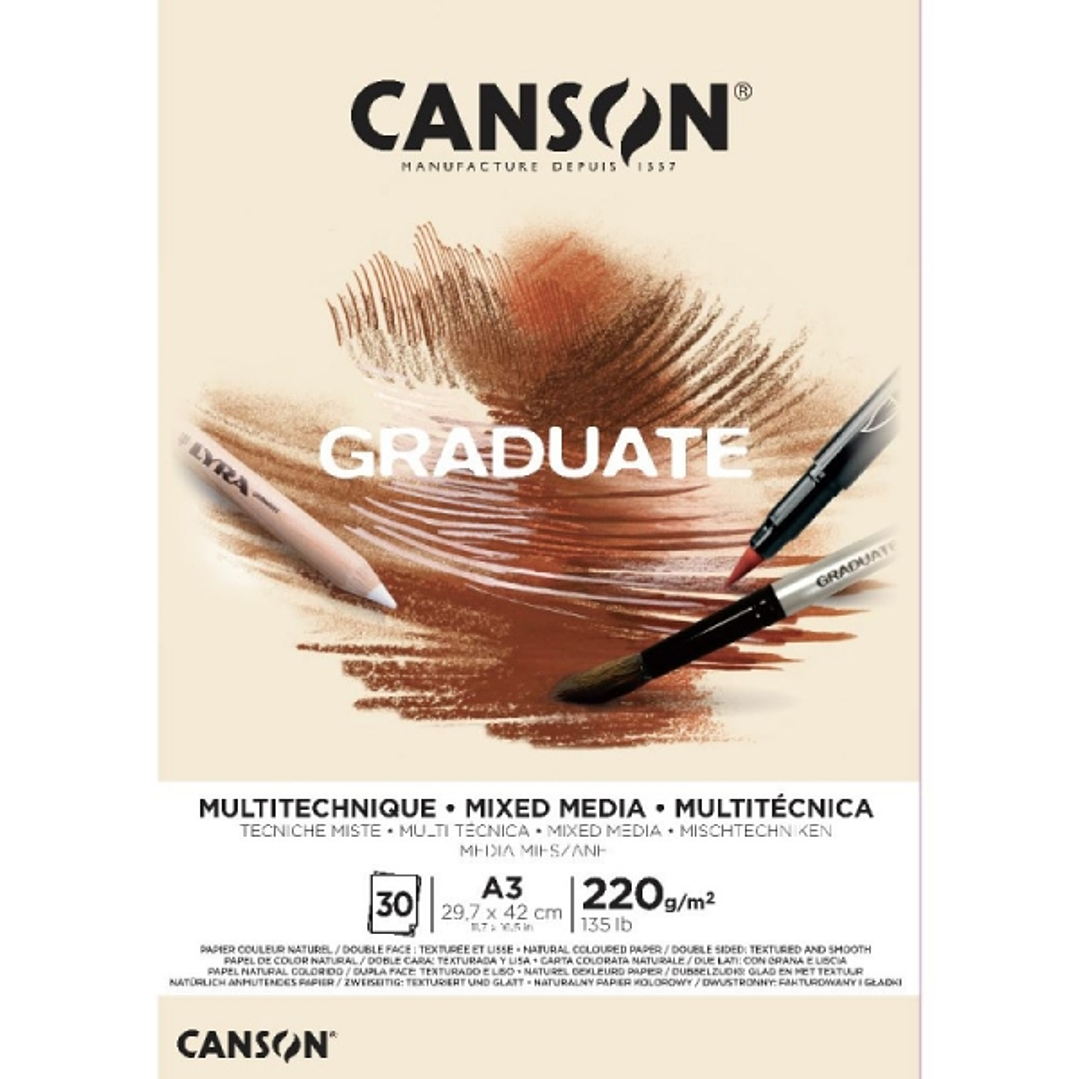 Canson Graduate Mix Media Bloc Encolado de 30 Hojas A3 - 220g - Grano Fino - Color Ocre 1