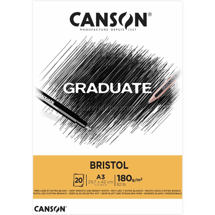 Canson Graduate Bristol Bloc Encolado de 20 Hojas A3 - 180g - Extraliso - Color Blanco 1
