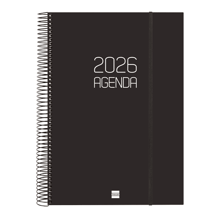 Finocam Opaque Agenda de Espiral en Catalan - Anual 2026 - Tapa Ligera - Cierre con Goma Elastica - Formato E40 - 230x29x297mm - 1 Dia por Pagina - Co 1