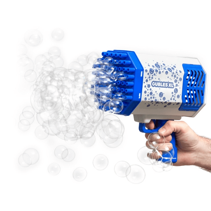 Innovagoods Gubles XL Pistola de Burbujas Gigante - Bateria 1200mAh - Luz LED - Incluye Accesorios - Recargable - 20.8x20.8x11cm - Color Azul y Gris 1
