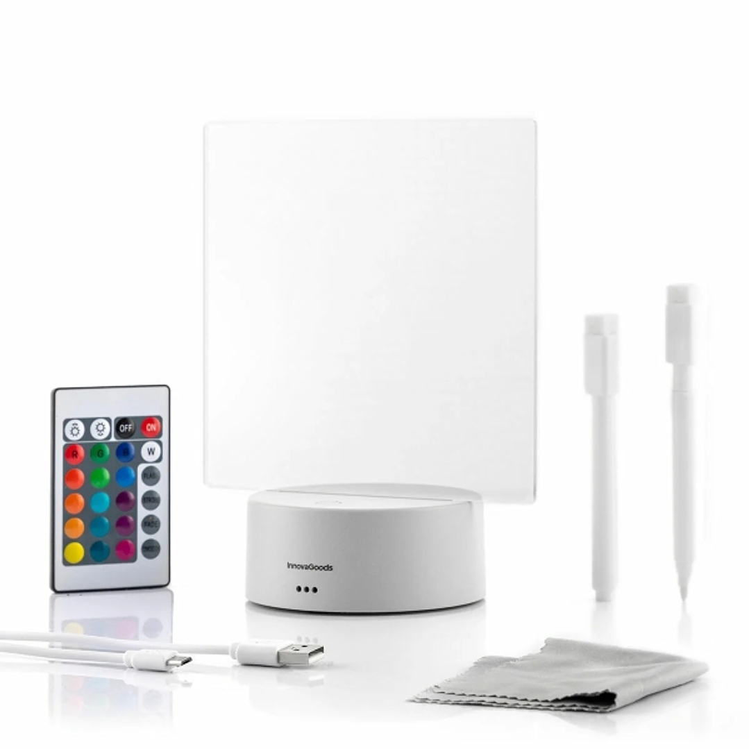 Innovagoods Lemo Tablero de Notas y Mensajes LED - Incluye Cable USB - RGB de Intesidad Regulable - Mando a Distancia - 15x19x9.5cm. - Color Gris 1