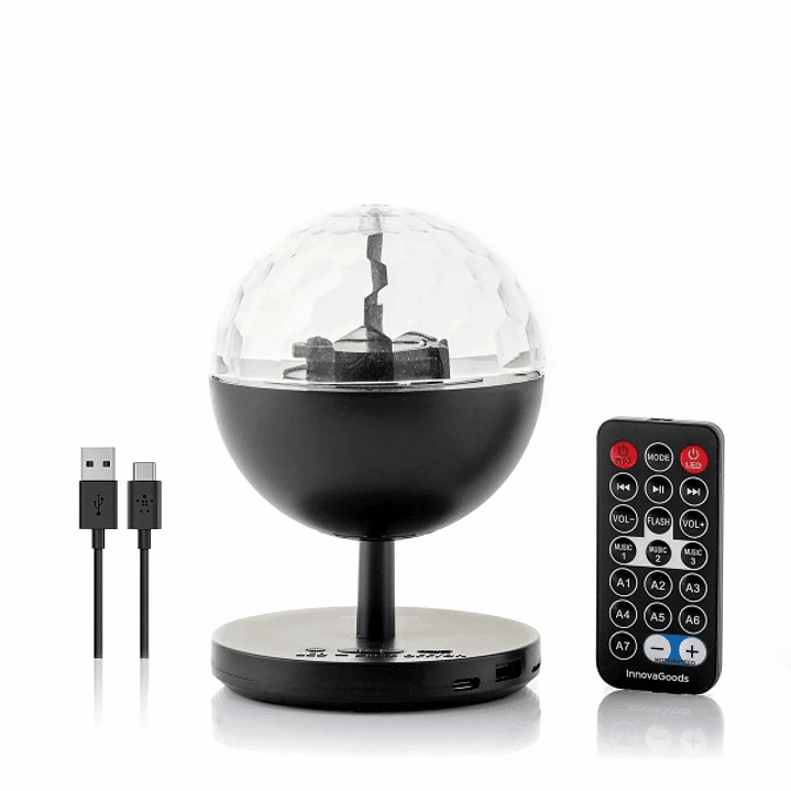 Innovagoods Istarlyt Proyector LED Recargable con Altavoz - Bluetooth - Bateria 800mAh - Mando a Distancia - Funcion Rotativa - Antideslizante - 10.7x 1