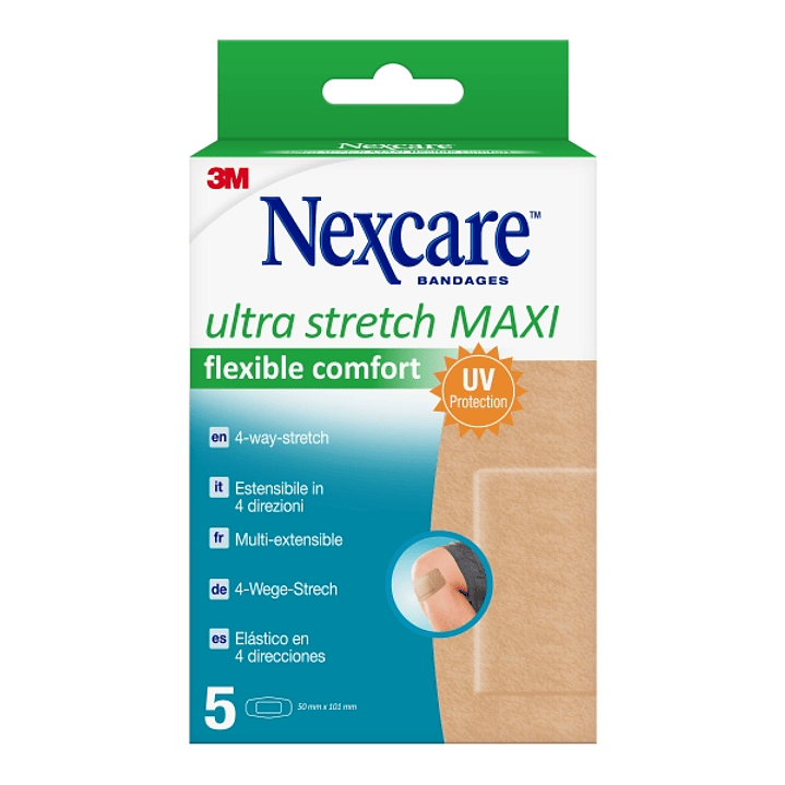 Nexcare Ultra Stretch Maxi Pack de 5 Apositos para Heridas - 50x101mm - Elastico - Transpirable - Color Piel 1