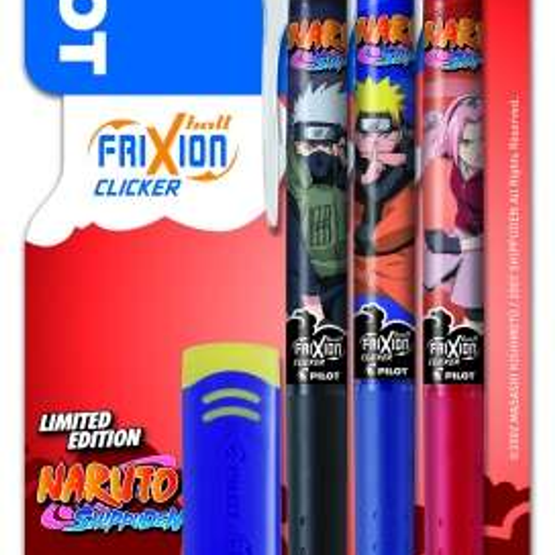 Pilot Frixion Clicker Naruto Shippuden Pack de 3 Boligrafos de Gel Retractil Borrable + Borrador - Punta de Bola 0.7mm - Trazo 0.4mm - Grip de Agarre  1