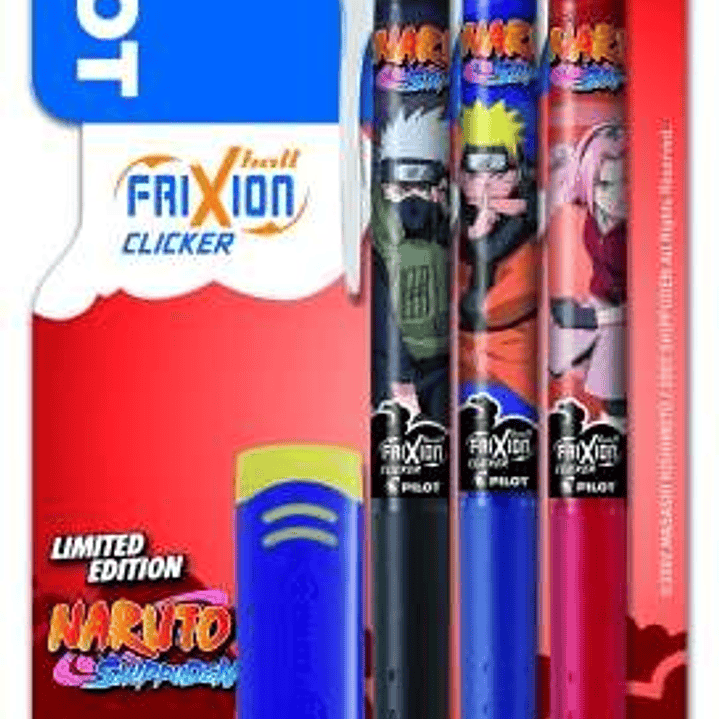 Pilot Frixion Clicker Naruto Shippuden Pack de 3 Boligrafos de Gel Retractil Borrable + Borrador - Punta de Bola 0.7mm - Trazo 0.4mm - Grip de Agarre  1