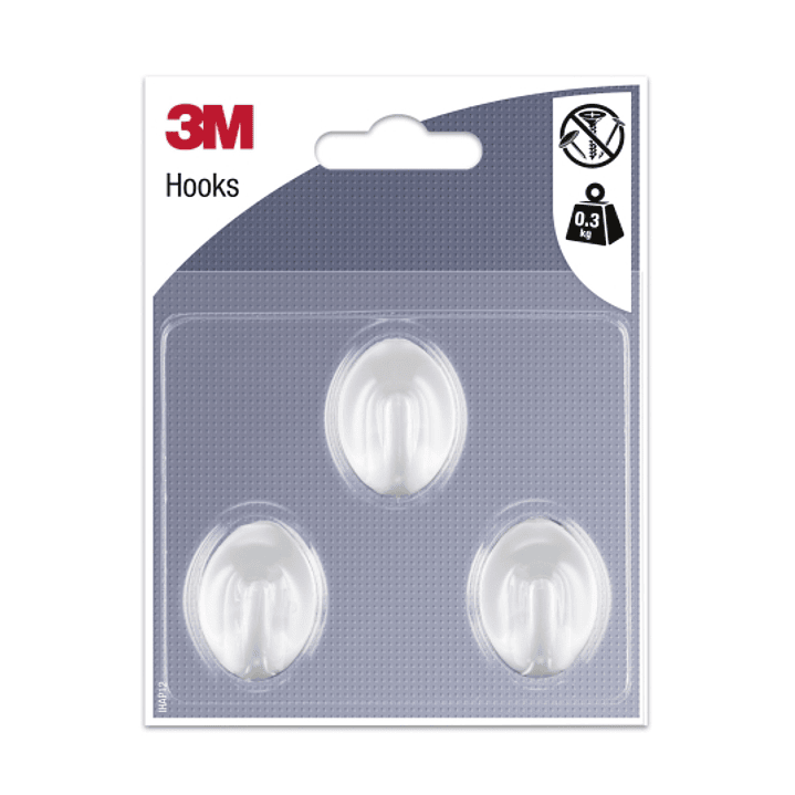 3M Pack de 3 Ganchos Adhesivos Ovalados - Formato S - Soporta hasta 0.3kg - Color Blanco 1